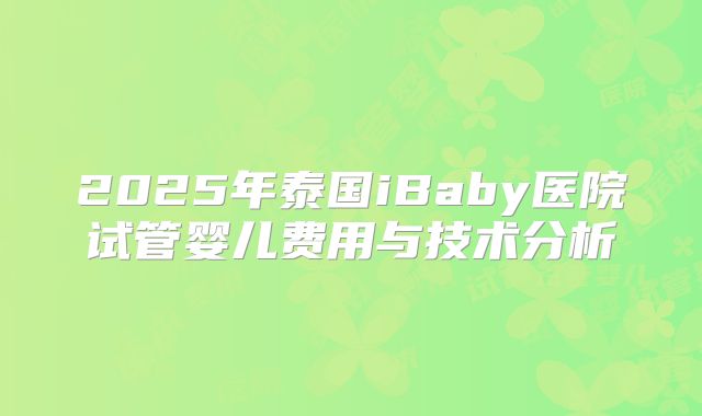 2025年泰国iBaby医院试管婴儿费用与技术分析