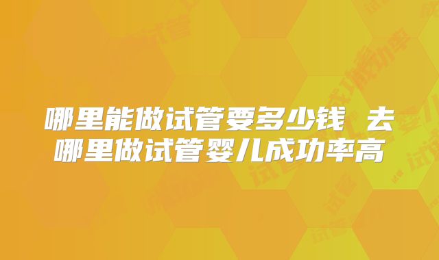 哪里能做试管要多少钱 去哪里做试管婴儿成功率高