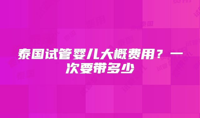 泰国试管婴儿大概费用?一次要带多少
