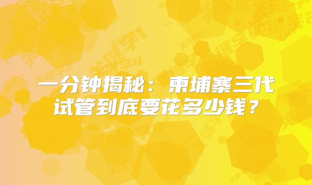 一分钟揭秘：柬埔寨三代试管到底要花多少钱？