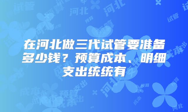 在河北做三代试管要准备多少钱？预算成本、明细支出统统有
