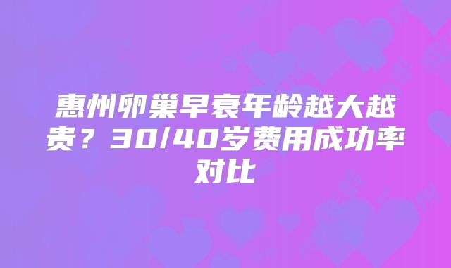 惠州卵巢早衰年龄越大越贵？30/40岁费用成功率对比