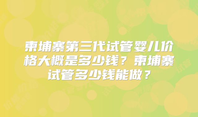 柬埔寨第三代试管婴儿价格大概是多少钱?柬埔寨试管多少钱能做?
