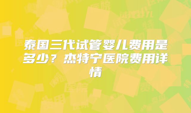 泰国三代试管婴儿费用是多少？杰特宁医院费用详情