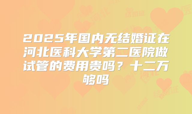 2025年国内无结婚证在河北医科大学第二医院做试管的费用贵吗?十二万够吗