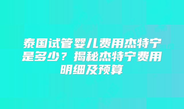 泰国试管婴儿费用杰特宁是多少？揭秘杰特宁费用明细及预算