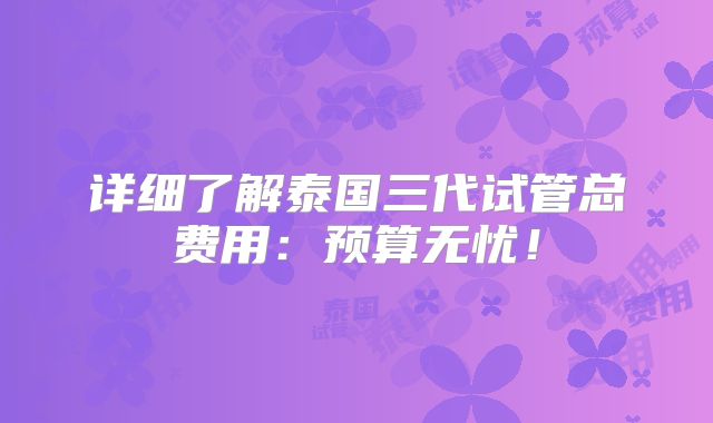 详细了解泰国三代试管总费用:预算无忧!