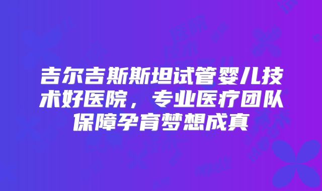 吉尔吉斯斯坦试管婴儿技术好医院，专业医疗团队保障孕育梦想成真