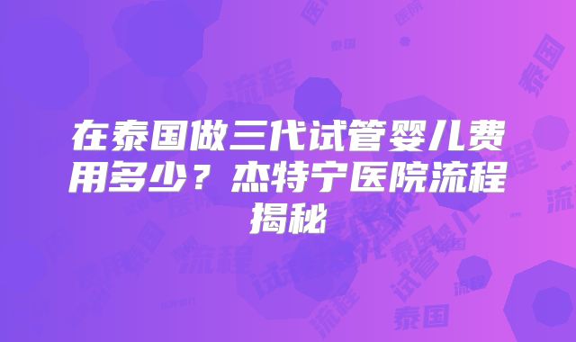 在泰国做三代试管婴儿费用多少？杰特宁医院流程揭秘