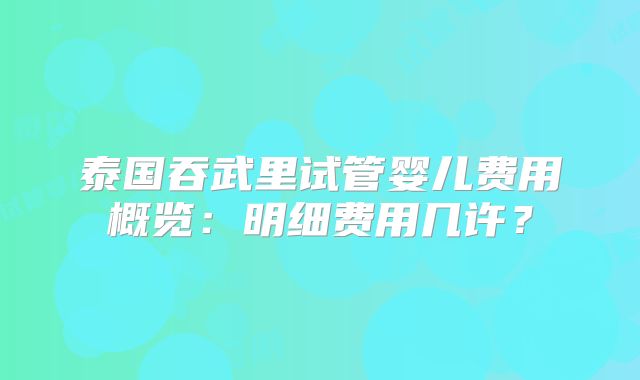 泰国吞武里试管婴儿费用概览：明细费用几许？