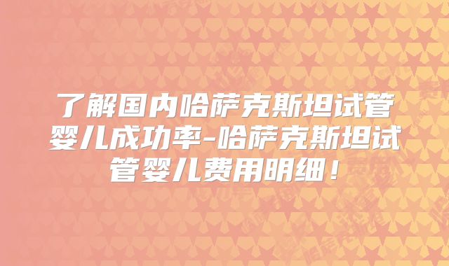 了解国内哈萨克斯坦试管婴儿成功率-哈萨克斯坦试管婴儿费用明细！