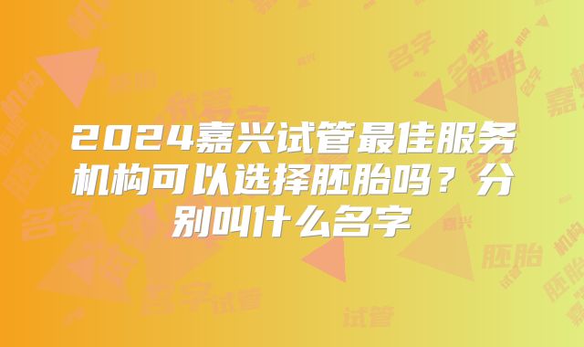 2024嘉兴试管最佳服务机构可以选择胚胎吗？分别叫什么名字