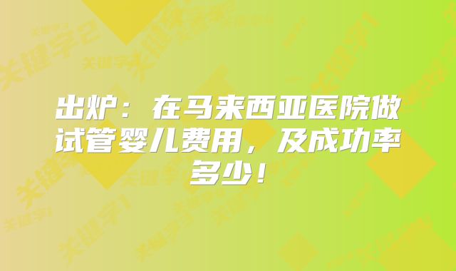 出炉：在马来西亚医院做试管婴儿费用，及成功率多少！