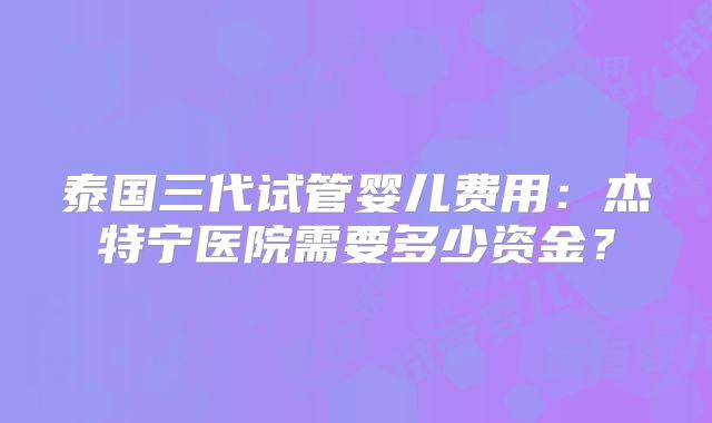 泰国三代试管婴儿费用:杰特宁医院需要多少资金?
