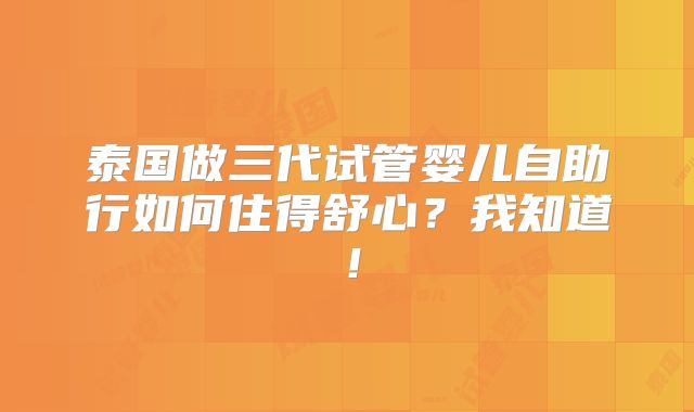 泰国做三代试管婴儿自助行如何住得舒心？我知道！