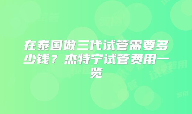 在泰国做三代试管需要多少钱？杰特宁试管费用一览