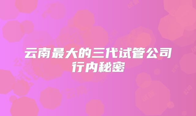 云南最大的三代试管公司行内秘密
