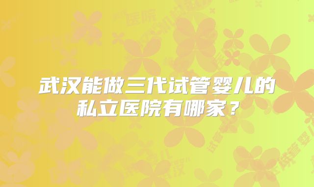 武汉能做三代试管婴儿的私立医院有哪家？