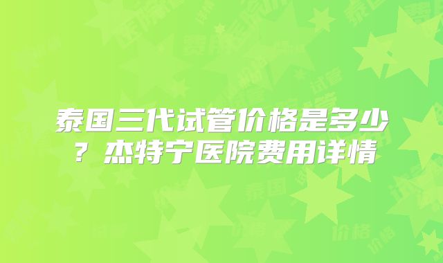 泰国三代试管价格是多少?杰特宁医院费用详情