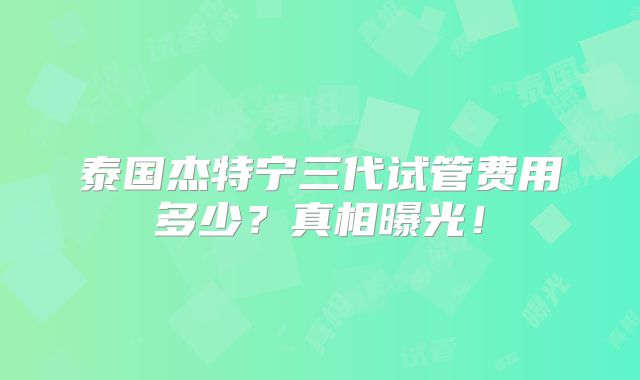 泰国杰特宁三代试管费用多少？真相曝光！