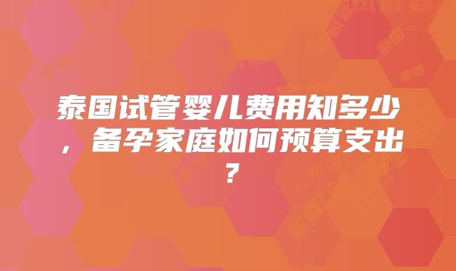 泰国试管婴儿费用知多少，备孕家庭如何预算支出？