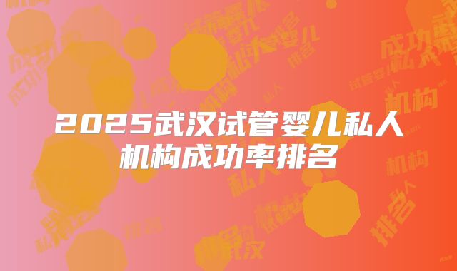 2025武汉试管婴儿私人机构成功率排名