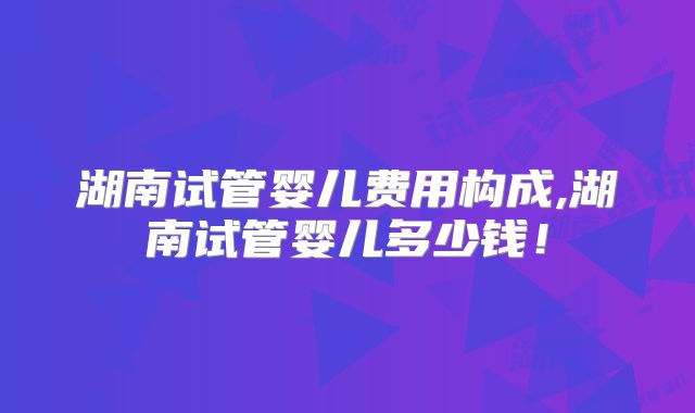 湖南试管婴儿费用构成,湖南试管婴儿多少钱!
