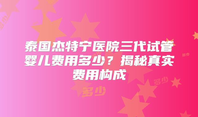 泰国杰特宁医院三代试管婴儿费用多少？揭秘真实费用构成