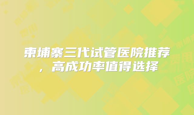 柬埔寨三代试管医院推荐，高成功率值得选择