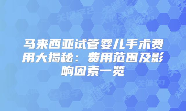 马来西亚试管婴儿手术费用大揭秘：费用范围及影响因素一览