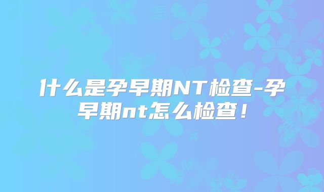 什么是孕早期NT检查-孕早期nt怎么检查！