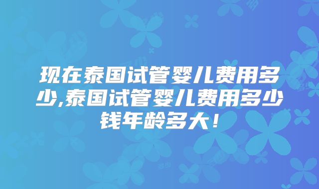 现在泰国试管婴儿费用多少,泰国试管婴儿费用多少钱年龄多大！