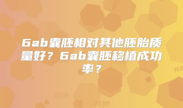 6ab囊胚相对其他胚胎质量好？6ab囊胚移植成功率？