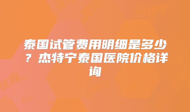 泰国试管费用明细是多少？杰特宁泰国医院价格详询