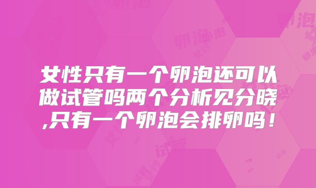 女性只有一个卵泡还可以做试管吗两个分析见分晓,只有一个卵泡会排卵吗！