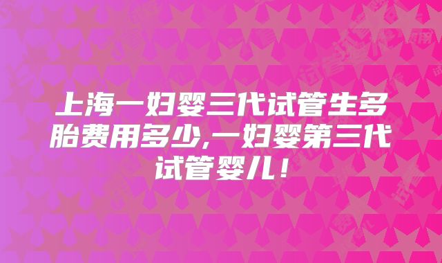 上海一妇婴三代试管生多胎费用多少,一妇婴第三代试管婴儿!