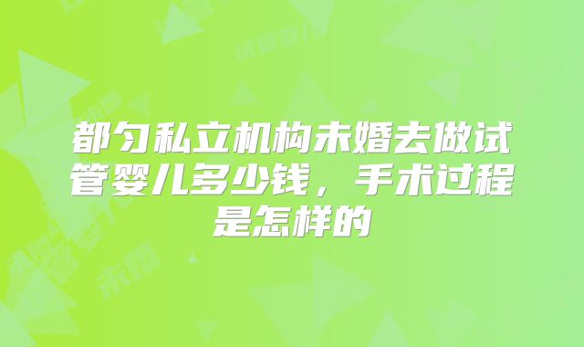 都匀私立机构未婚去做试管婴儿多少钱，手术过程是怎样的