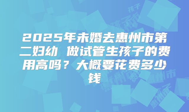 2025年未婚去惠州市第二妇幼 做试管生孩子的费用高吗?大概要花费多少钱
