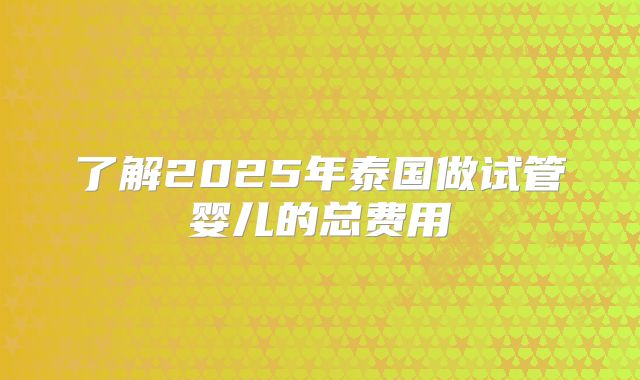 了解2025年泰国做试管婴儿的总费用
