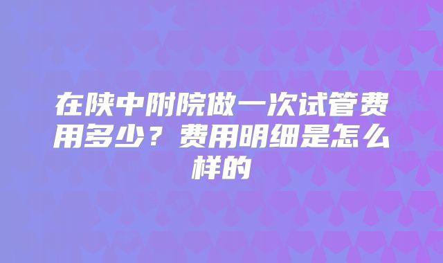在陕中附院做一次试管费用多少？费用明细是怎么样的