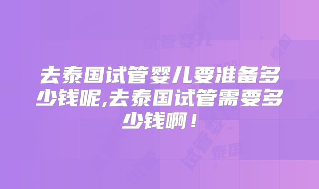 去泰国试管婴儿要准备多少钱呢,去泰国试管需要多少钱啊!