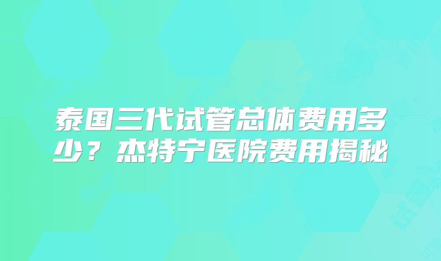 泰国三代试管总体费用多少？杰特宁医院费用揭秘