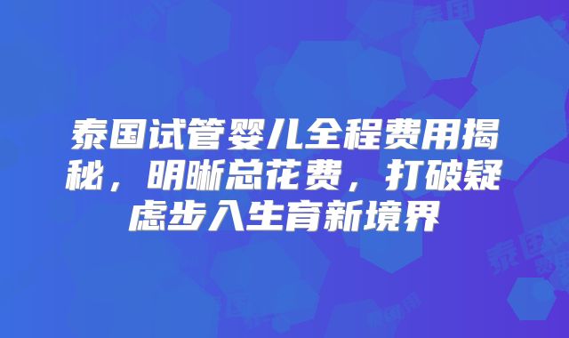 泰国试管婴儿全程费用揭秘，明晰总花费，打破疑虑步入生育新境界
