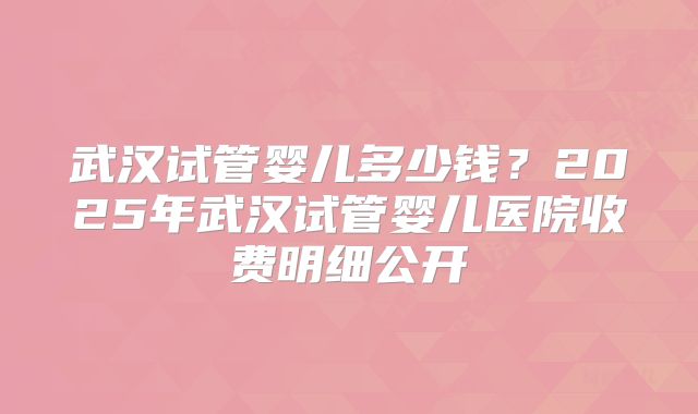 武汉试管婴儿多少钱?2025年武汉试管婴儿医院收费明细公开
