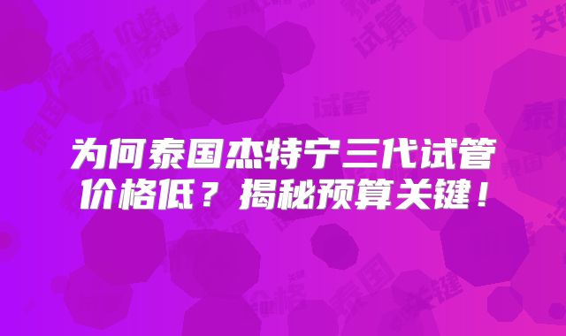 为何泰国杰特宁三代试管价格低？揭秘预算关键！