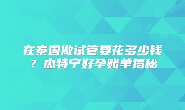 在泰国做试管要花多少钱?杰特宁好孕账单揭秘