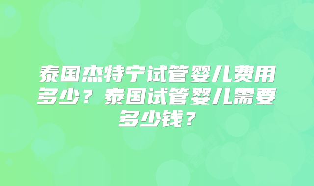 泰国杰特宁试管婴儿费用多少？泰国试管婴儿需要多少钱？