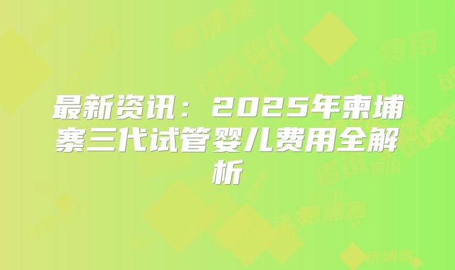 最新资讯：2025年柬埔寨三代试管婴儿费用全解析