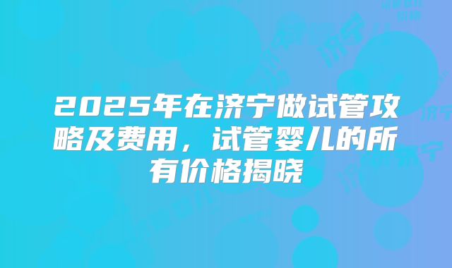 2025年在济宁做试管攻略及费用，试管婴儿的所有价格揭晓