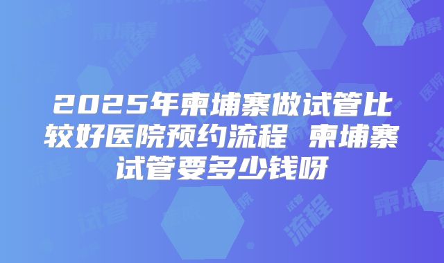 2025年柬埔寨做试管比较好医院预约流程 柬埔寨试管要多少钱呀